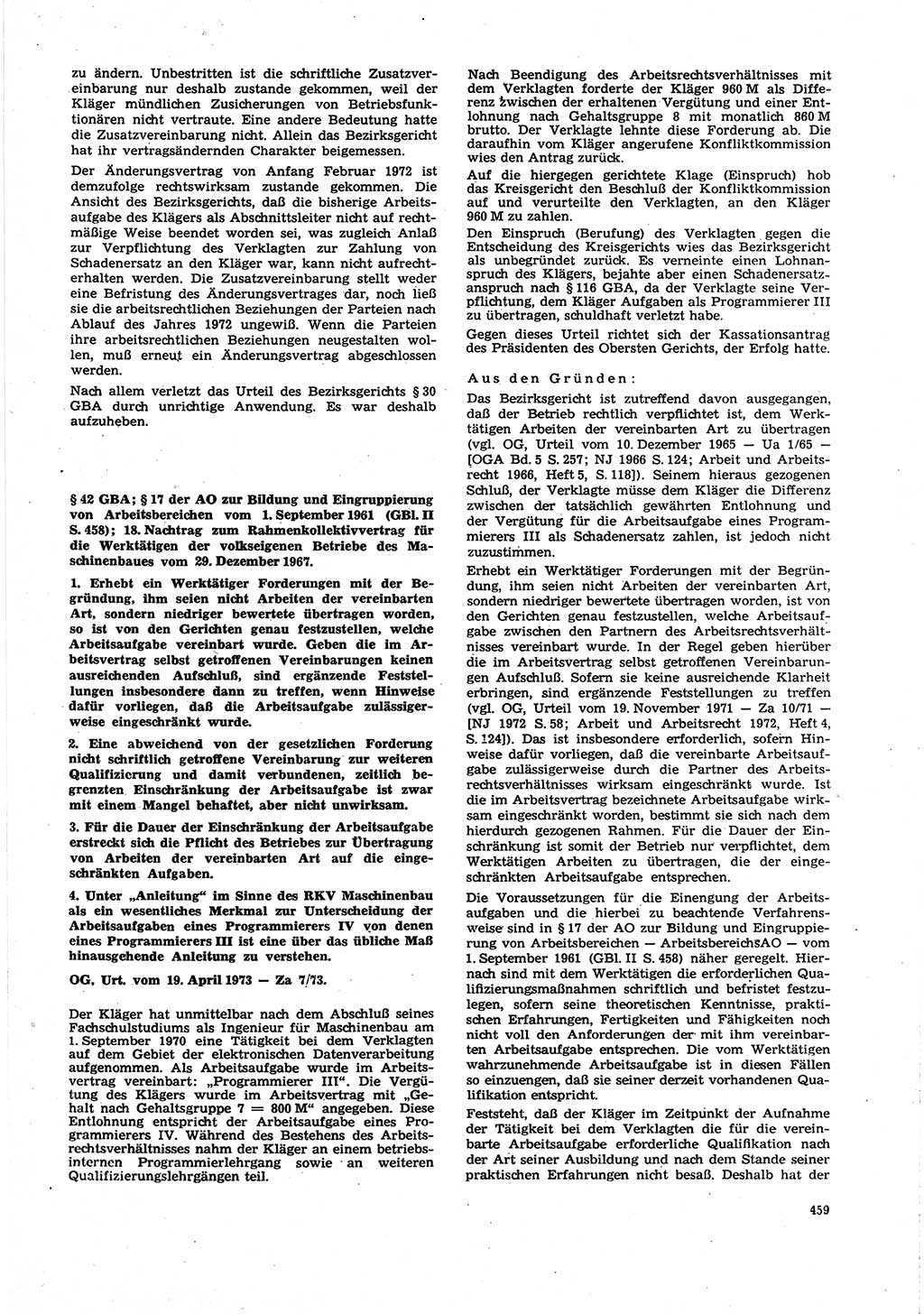 Neue Justiz (NJ), Zeitschrift für Recht und Rechtswissenschaft [Deutsche Demokratische Republik (DDR)], 27. Jahrgang 1973, Seite 459 (NJ DDR 1973, S. 459)