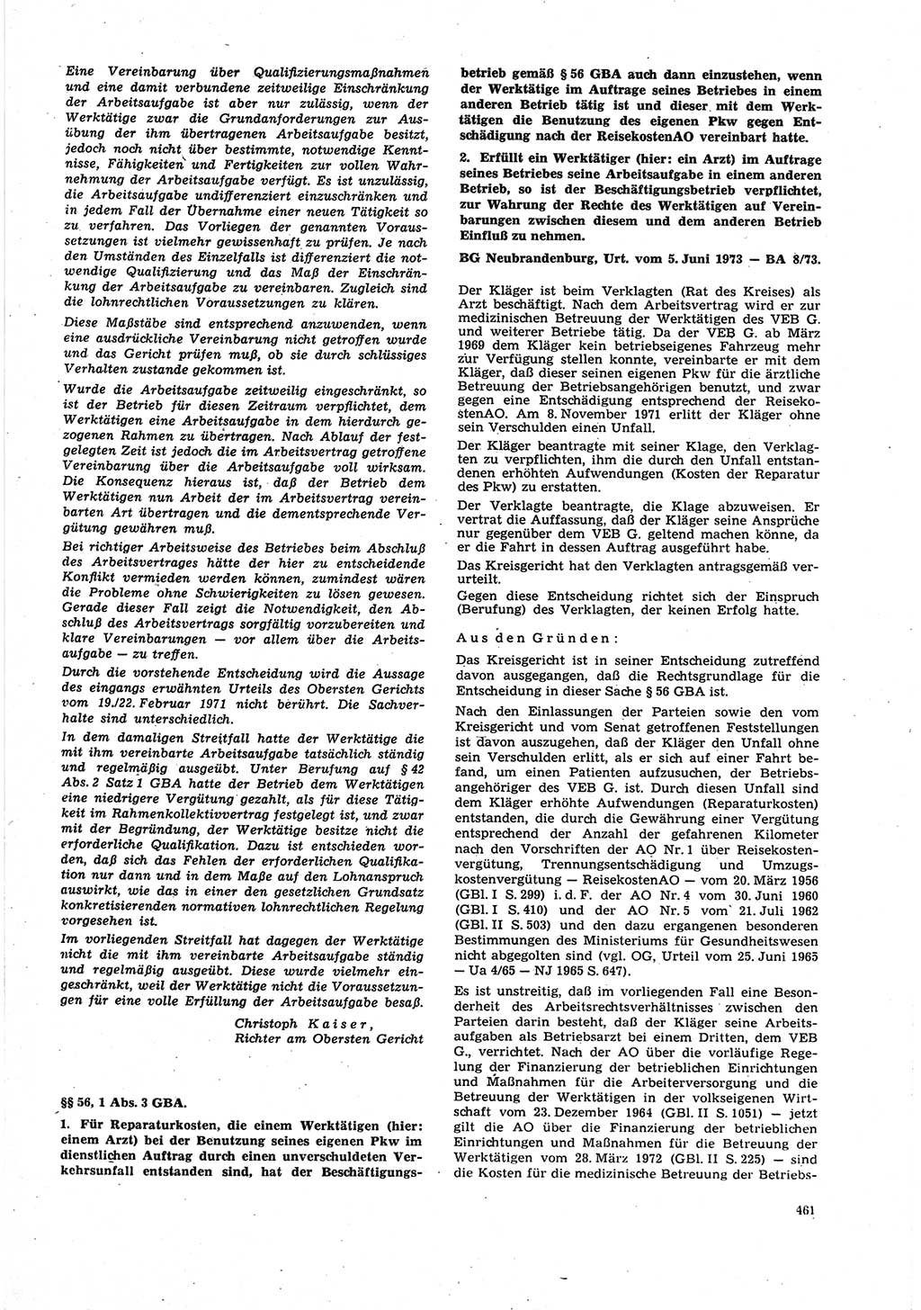 Neue Justiz (NJ), Zeitschrift für Recht und Rechtswissenschaft [Deutsche Demokratische Republik (DDR)], 27. Jahrgang 1973, Seite 461 (NJ DDR 1973, S. 461)