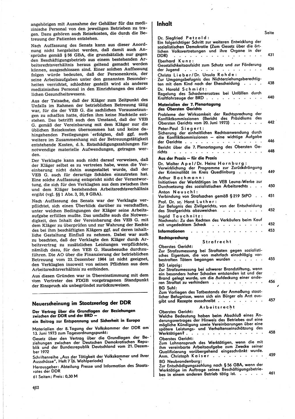 Neue Justiz (NJ), Zeitschrift für Recht und Rechtswissenschaft [Deutsche Demokratische Republik (DDR)], 27. Jahrgang 1973, Seite 462 (NJ DDR 1973, S. 462)