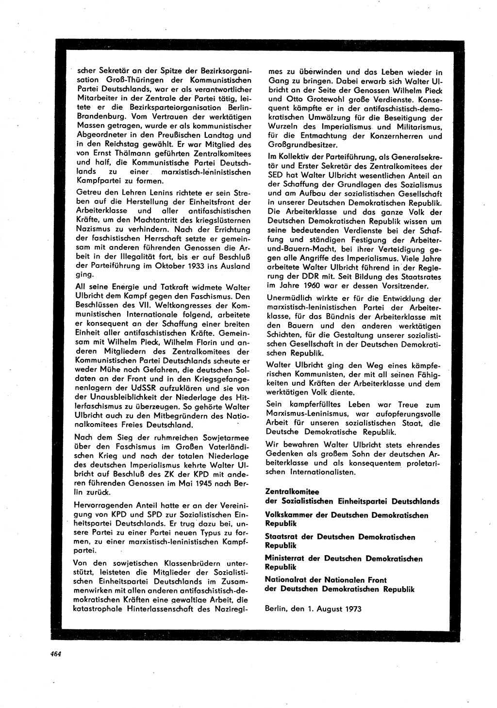Neue Justiz (NJ), Zeitschrift für Recht und Rechtswissenschaft [Deutsche Demokratische Republik (DDR)], 27. Jahrgang 1973, Seite 464 (NJ DDR 1973, S. 464)