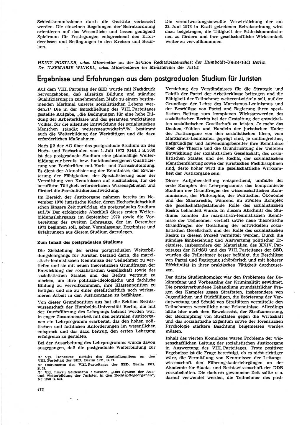 Neue Justiz (NJ), Zeitschrift für Recht und Rechtswissenschaft [Deutsche Demokratische Republik (DDR)], 27. Jahrgang 1973, Seite 472 (NJ DDR 1973, S. 472)