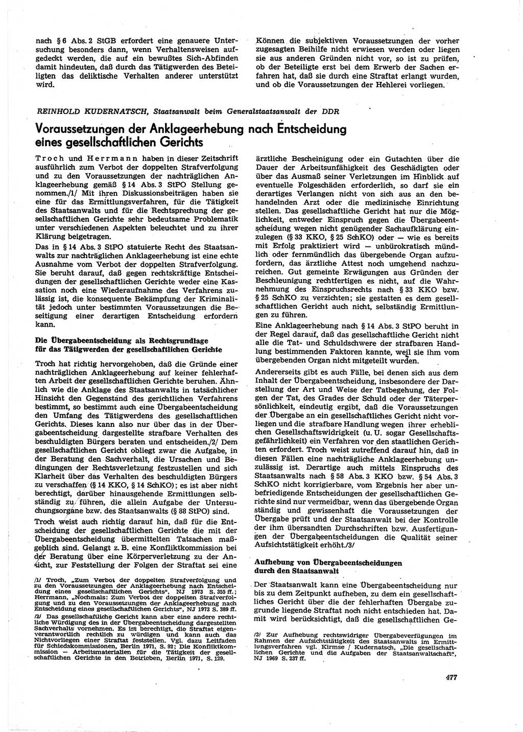 Neue Justiz (NJ), Zeitschrift für Recht und Rechtswissenschaft [Deutsche Demokratische Republik (DDR)], 27. Jahrgang 1973, Seite 477 (NJ DDR 1973, S. 477)