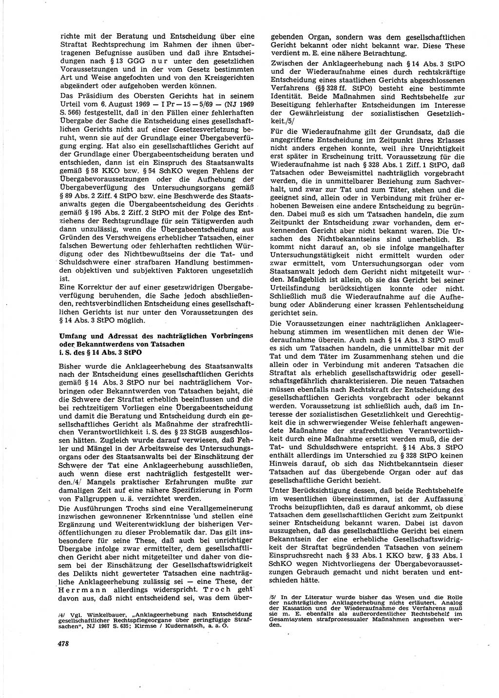 Neue Justiz (NJ), Zeitschrift für Recht und Rechtswissenschaft [Deutsche Demokratische Republik (DDR)], 27. Jahrgang 1973, Seite 478 (NJ DDR 1973, S. 478)