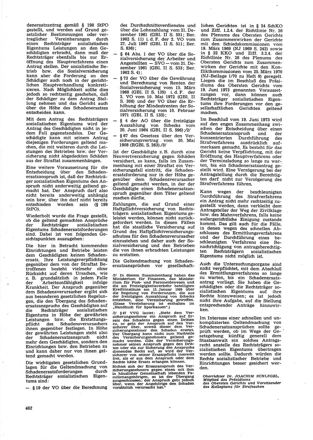 Neue Justiz (NJ), Zeitschrift für Recht und Rechtswissenschaft [Deutsche Demokratische Republik (DDR)], 27. Jahrgang 1973, Seite 482 (NJ DDR 1973, S. 482)