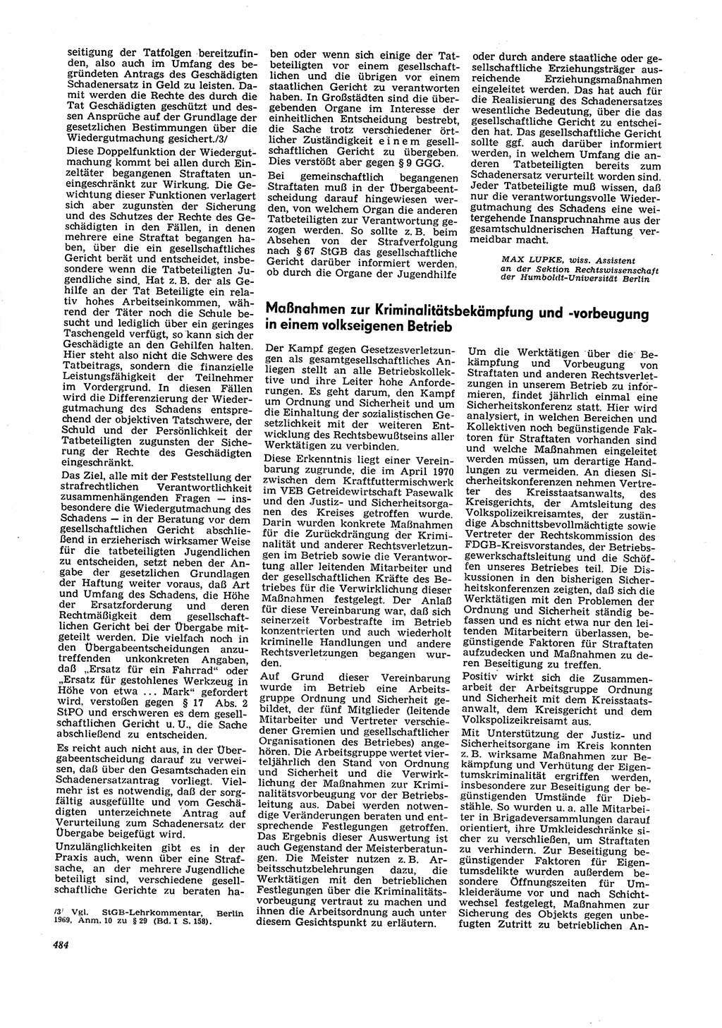 Neue Justiz (NJ), Zeitschrift für Recht und Rechtswissenschaft [Deutsche Demokratische Republik (DDR)], 27. Jahrgang 1973, Seite 484 (NJ DDR 1973, S. 484)