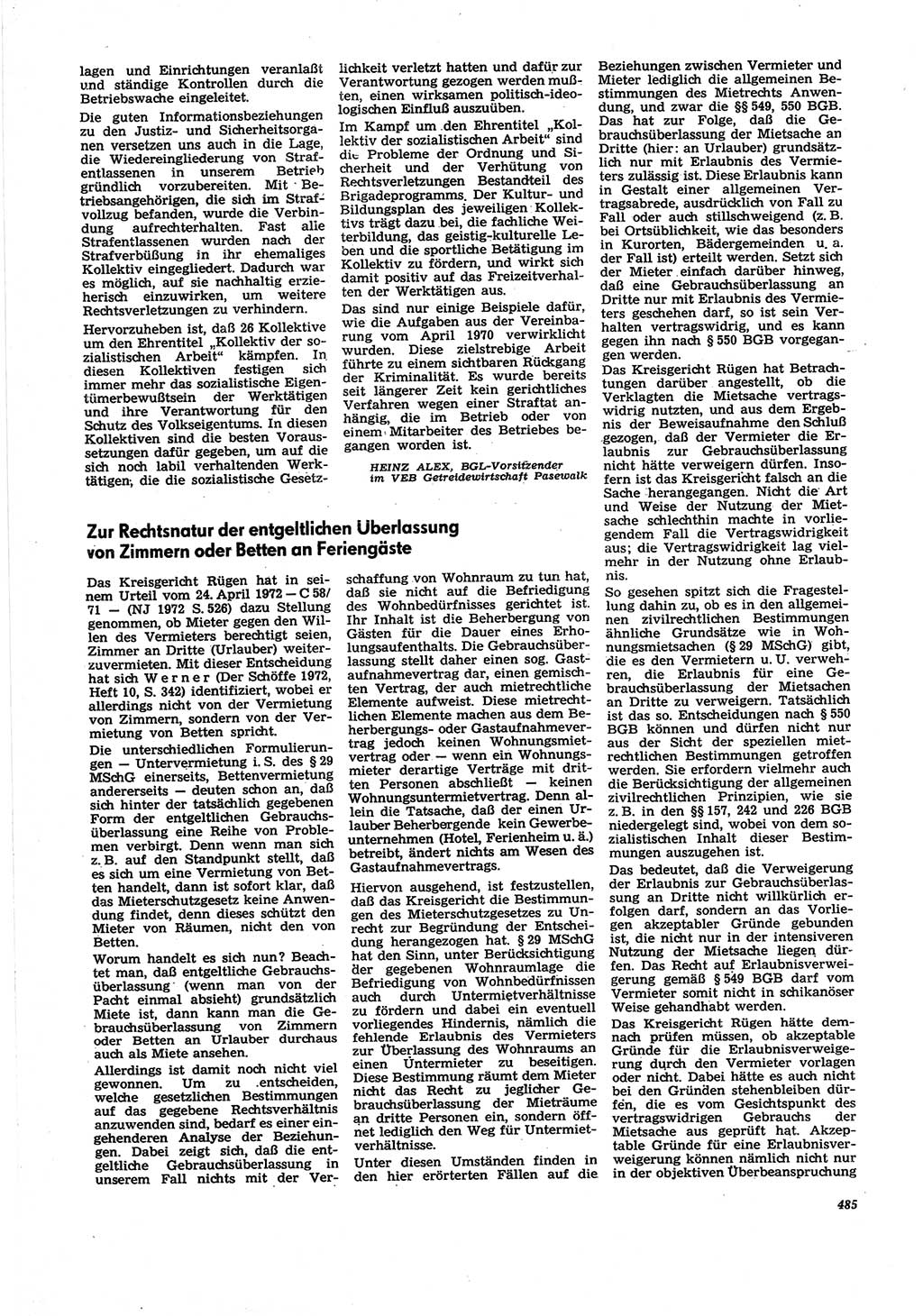 Neue Justiz (NJ), Zeitschrift für Recht und Rechtswissenschaft [Deutsche Demokratische Republik (DDR)], 27. Jahrgang 1973, Seite 485 (NJ DDR 1973, S. 485)
