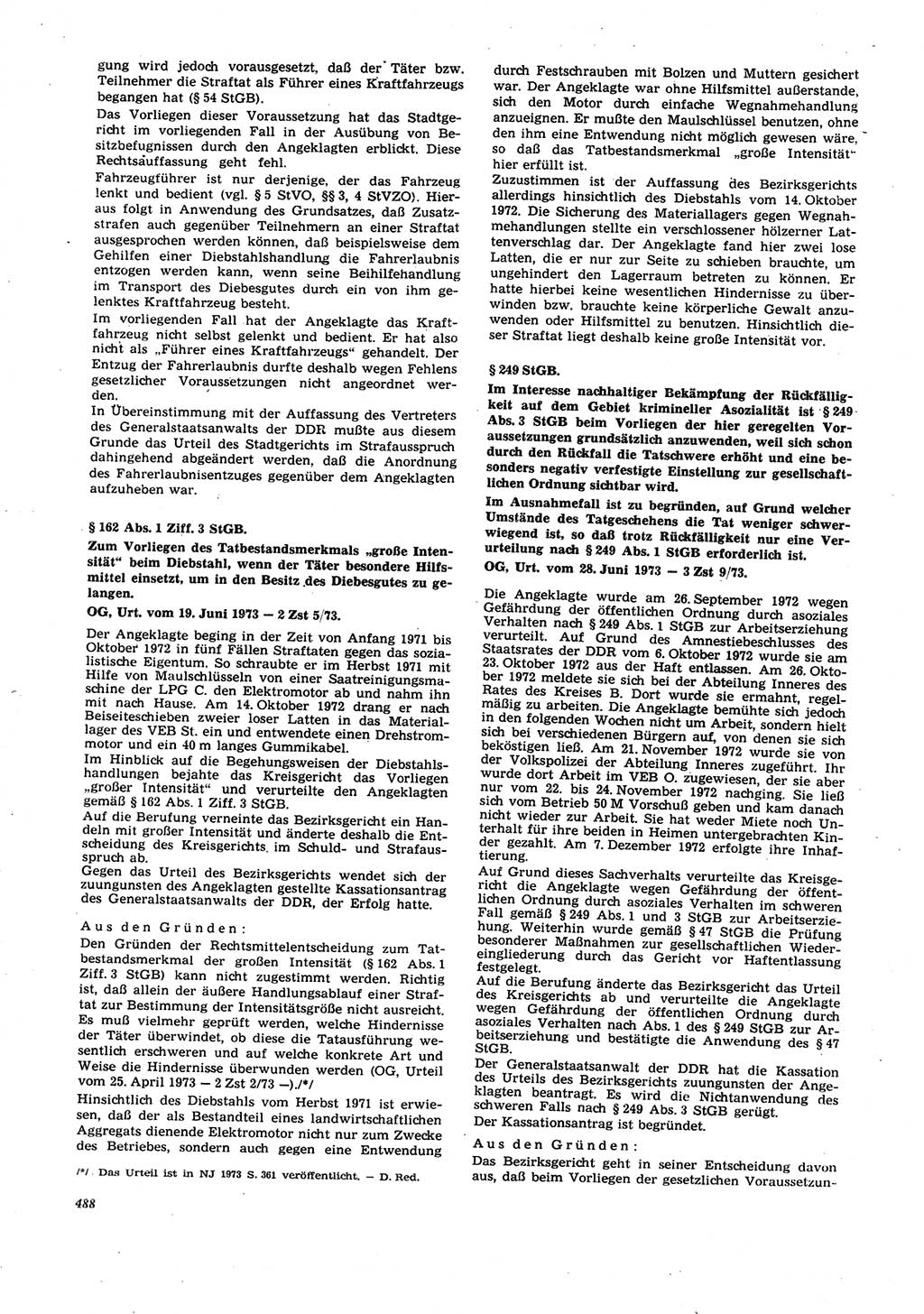 Neue Justiz (NJ), Zeitschrift für Recht und Rechtswissenschaft [Deutsche Demokratische Republik (DDR)], 27. Jahrgang 1973, Seite 488 (NJ DDR 1973, S. 488)