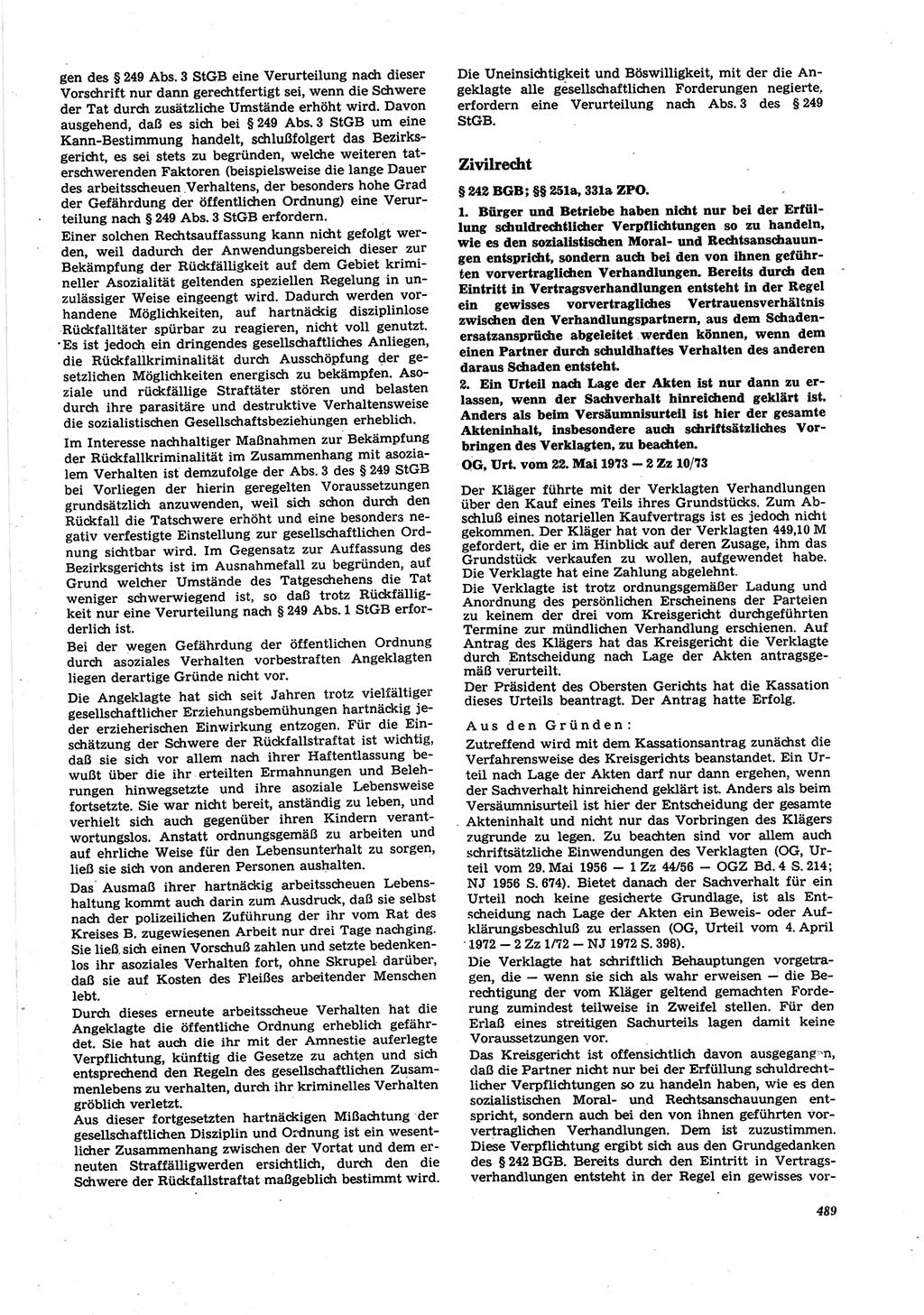 Neue Justiz (NJ), Zeitschrift für Recht und Rechtswissenschaft [Deutsche Demokratische Republik (DDR)], 27. Jahrgang 1973, Seite 489 (NJ DDR 1973, S. 489)