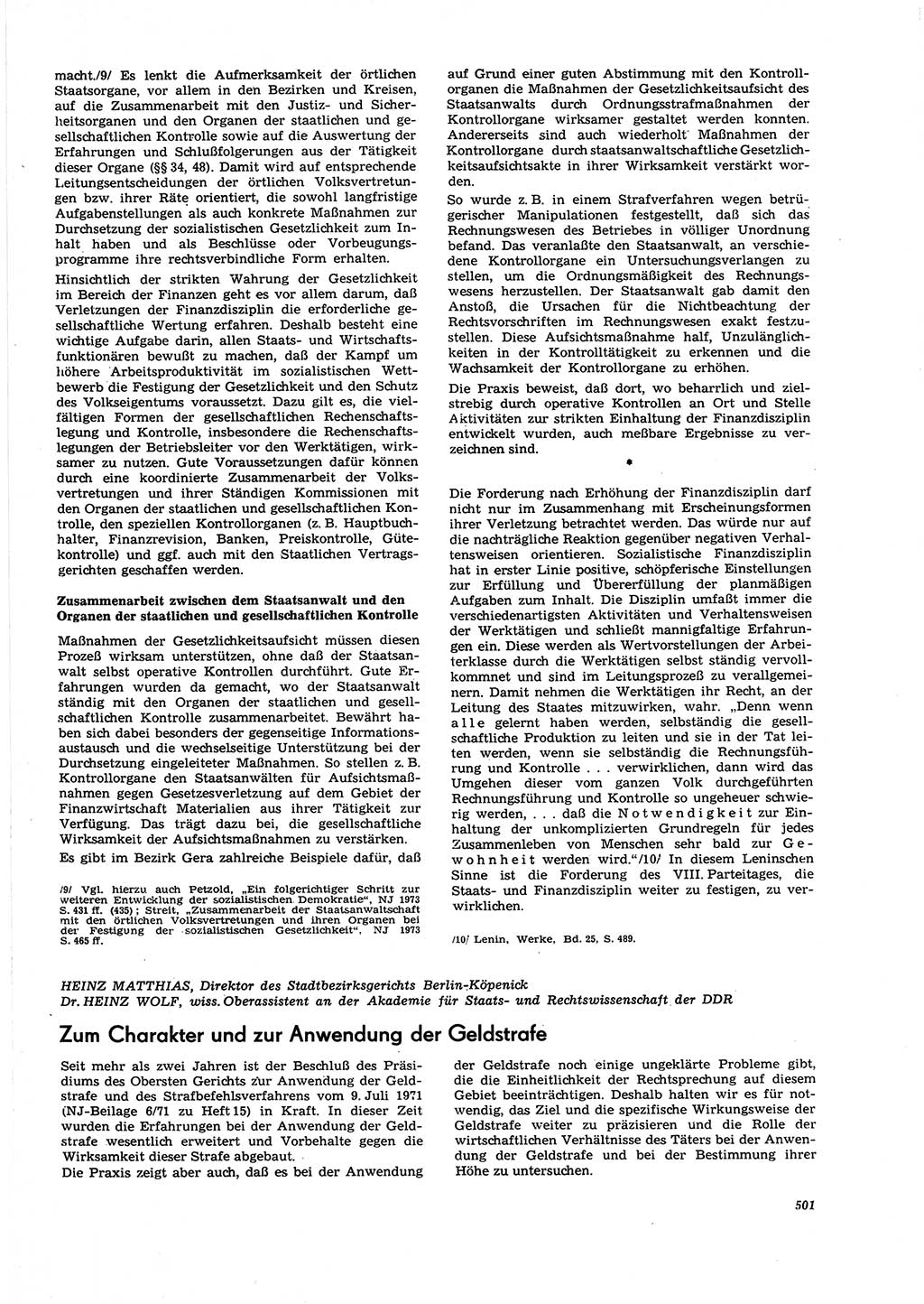 Neue Justiz (NJ), Zeitschrift für Recht und Rechtswissenschaft [Deutsche Demokratische Republik (DDR)], 27. Jahrgang 1973, Seite 501 (NJ DDR 1973, S. 501)