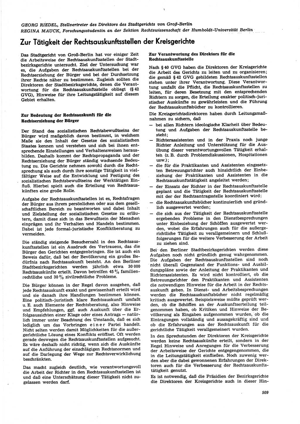 Neue Justiz (NJ), Zeitschrift für Recht und Rechtswissenschaft [Deutsche Demokratische Republik (DDR)], 27. Jahrgang 1973, Seite 509 (NJ DDR 1973, S. 509)