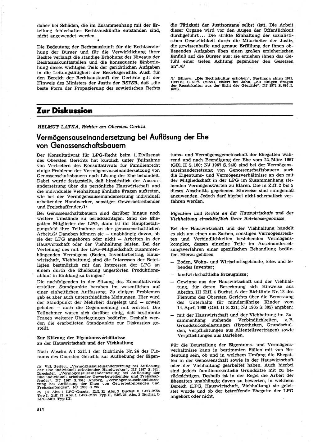 Neue Justiz (NJ), Zeitschrift für Recht und Rechtswissenschaft [Deutsche Demokratische Republik (DDR)], 27. Jahrgang 1973, Seite 512 (NJ DDR 1973, S. 512)