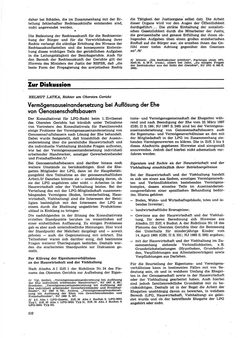 Neue Justiz (NJ), Zeitschrift für Recht und Rechtswissenschaft [Deutsche Demokratische Republik (DDR)], 27. Jahrgang 1973, Seite 512 (NJ DDR 1973, S. 512)