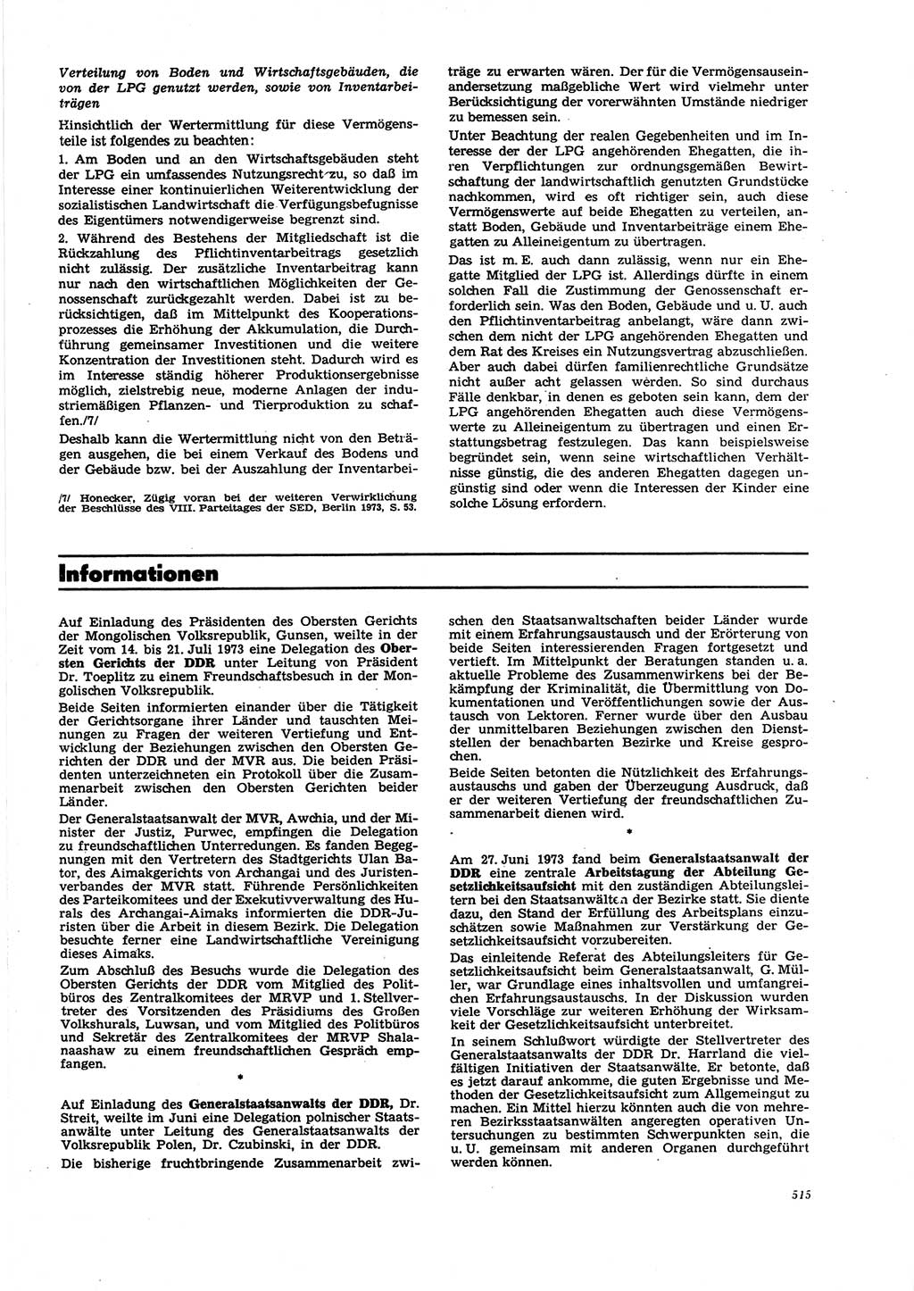 Neue Justiz (NJ), Zeitschrift für Recht und Rechtswissenschaft [Deutsche Demokratische Republik (DDR)], 27. Jahrgang 1973, Seite 515 (NJ DDR 1973, S. 515)