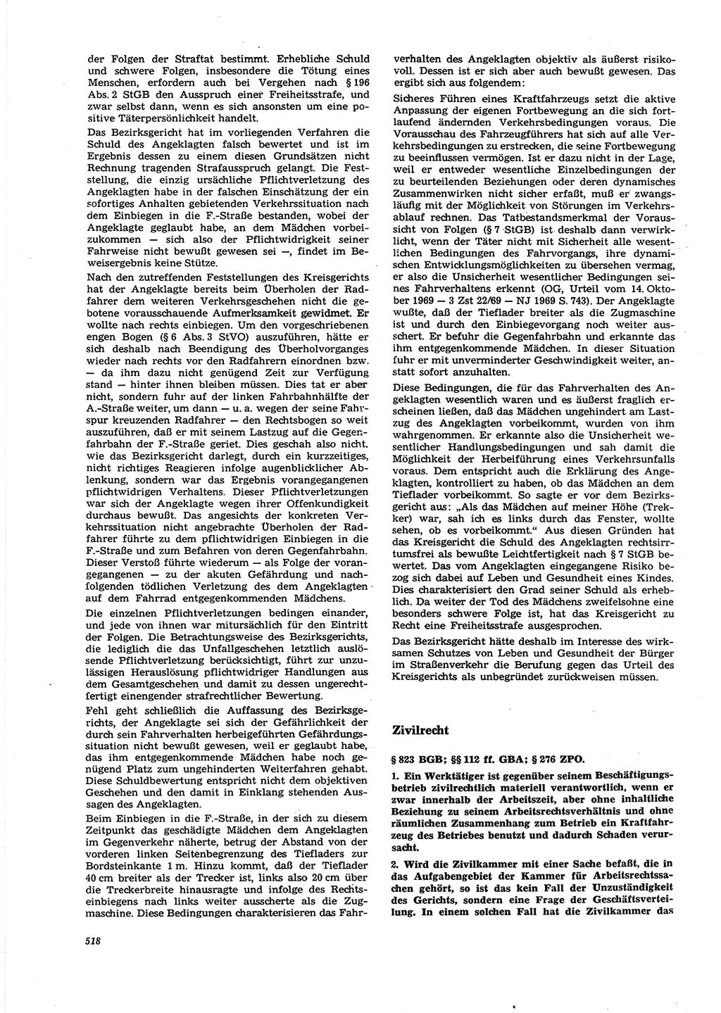 Neue Justiz (NJ), Zeitschrift für Recht und Rechtswissenschaft [Deutsche Demokratische Republik (DDR)], 27. Jahrgang 1973, Seite 518 (NJ DDR 1973, S. 518)