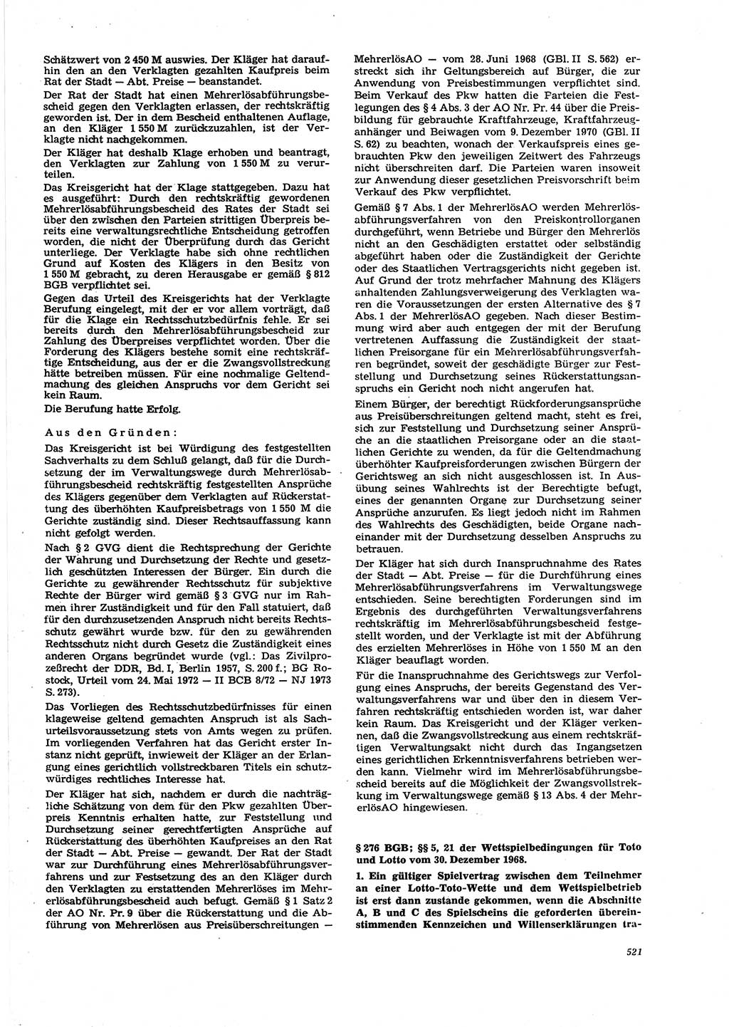 Neue Justiz (NJ), Zeitschrift für Recht und Rechtswissenschaft [Deutsche Demokratische Republik (DDR)], 27. Jahrgang 1973, Seite 521 (NJ DDR 1973, S. 521)