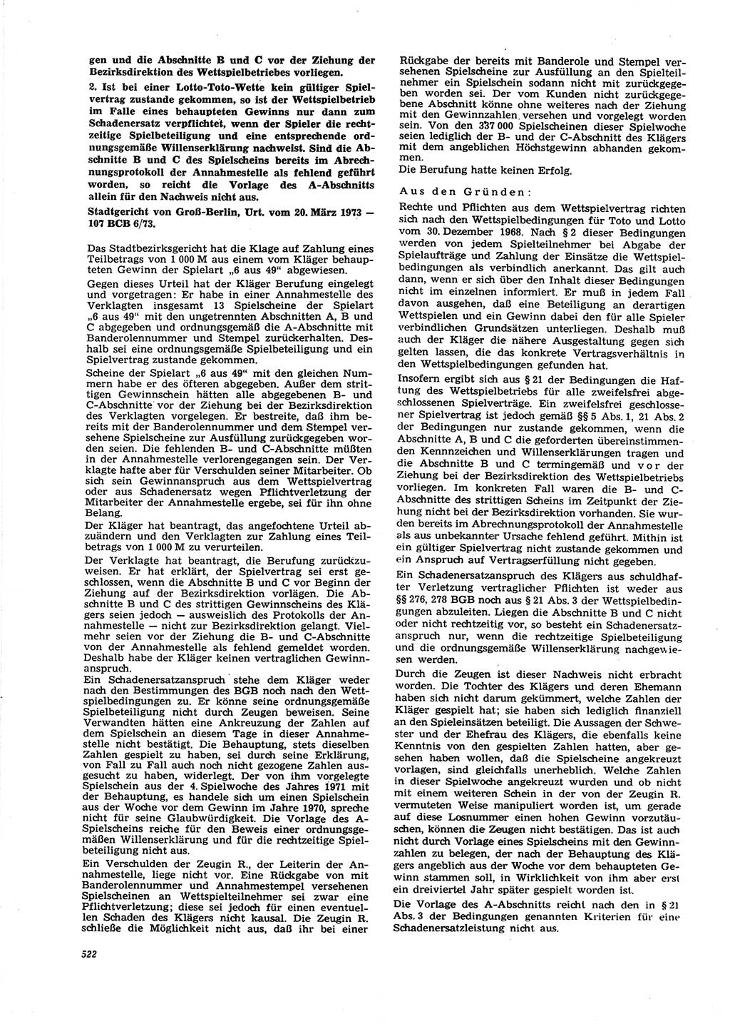 Neue Justiz (NJ), Zeitschrift für Recht und Rechtswissenschaft [Deutsche Demokratische Republik (DDR)], 27. Jahrgang 1973, Seite 522 (NJ DDR 1973, S. 522)