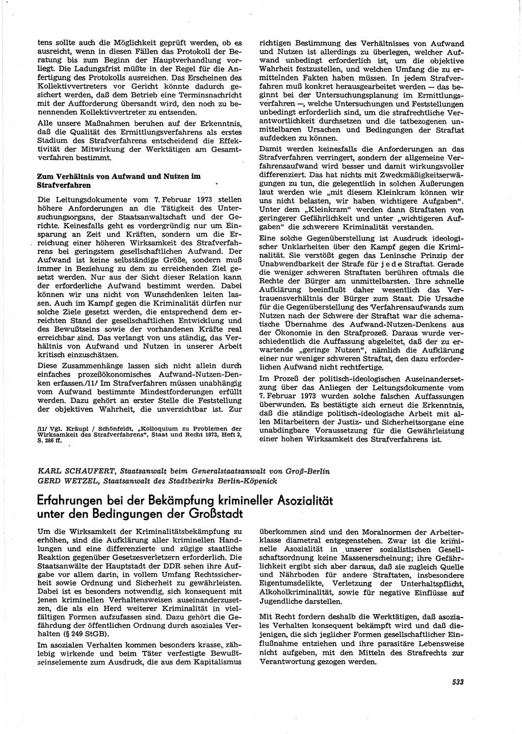 Neue Justiz (NJ), Zeitschrift für Recht und Rechtswissenschaft [Deutsche Demokratische Republik (DDR)], 27. Jahrgang 1973, Seite 533 (NJ DDR 1973, S. 533)