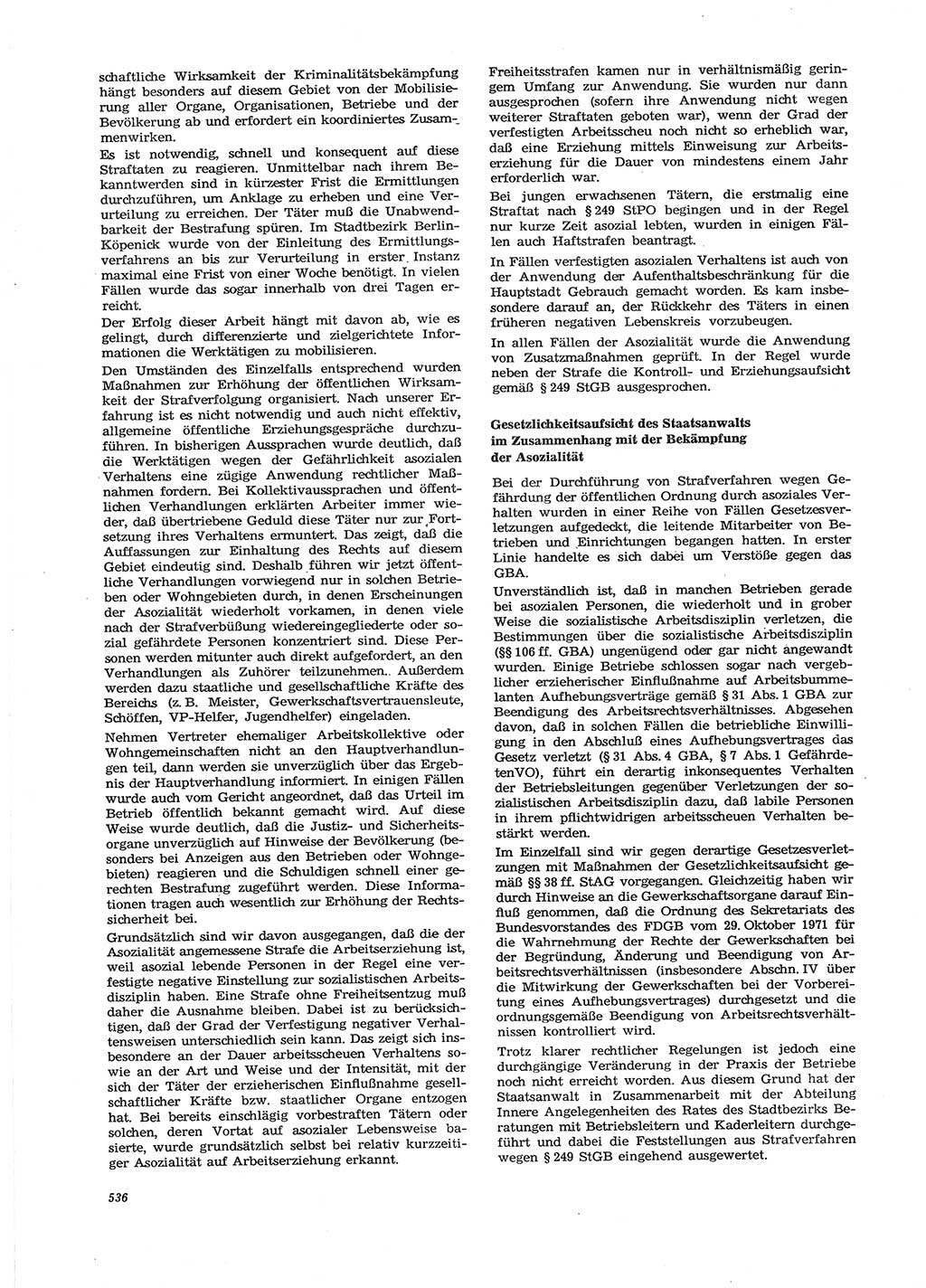 Neue Justiz (NJ), Zeitschrift für Recht und Rechtswissenschaft [Deutsche Demokratische Republik (DDR)], 27. Jahrgang 1973, Seite 536 (NJ DDR 1973, S. 536)