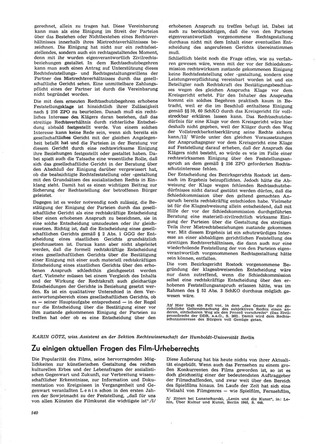 Neue Justiz (NJ), Zeitschrift für Recht und Rechtswissenschaft [Deutsche Demokratische Republik (DDR)], 27. Jahrgang 1973, Seite 540 (NJ DDR 1973, S. 540)