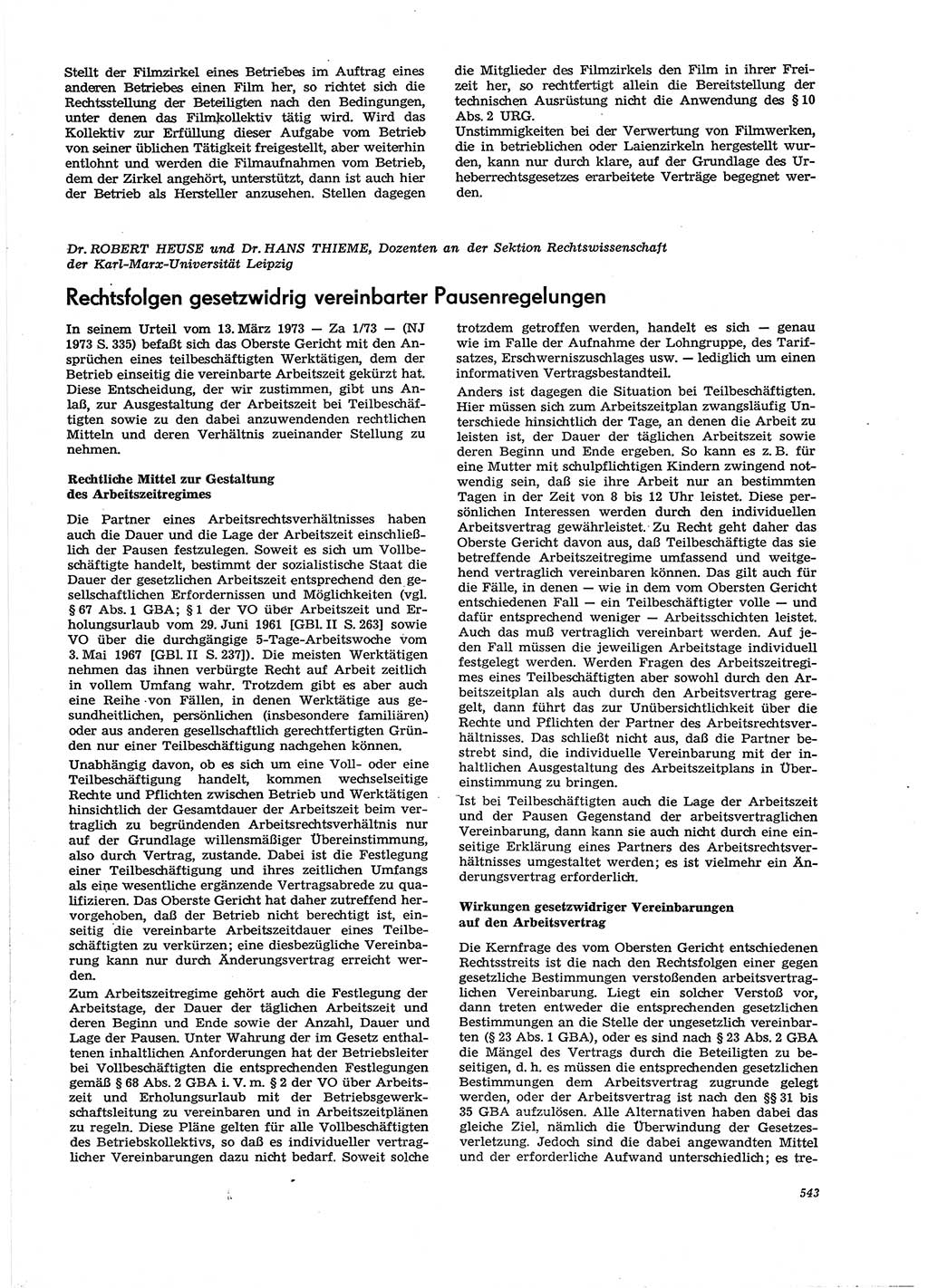 Neue Justiz (NJ), Zeitschrift für Recht und Rechtswissenschaft [Deutsche Demokratische Republik (DDR)], 27. Jahrgang 1973, Seite 543 (NJ DDR 1973, S. 543)