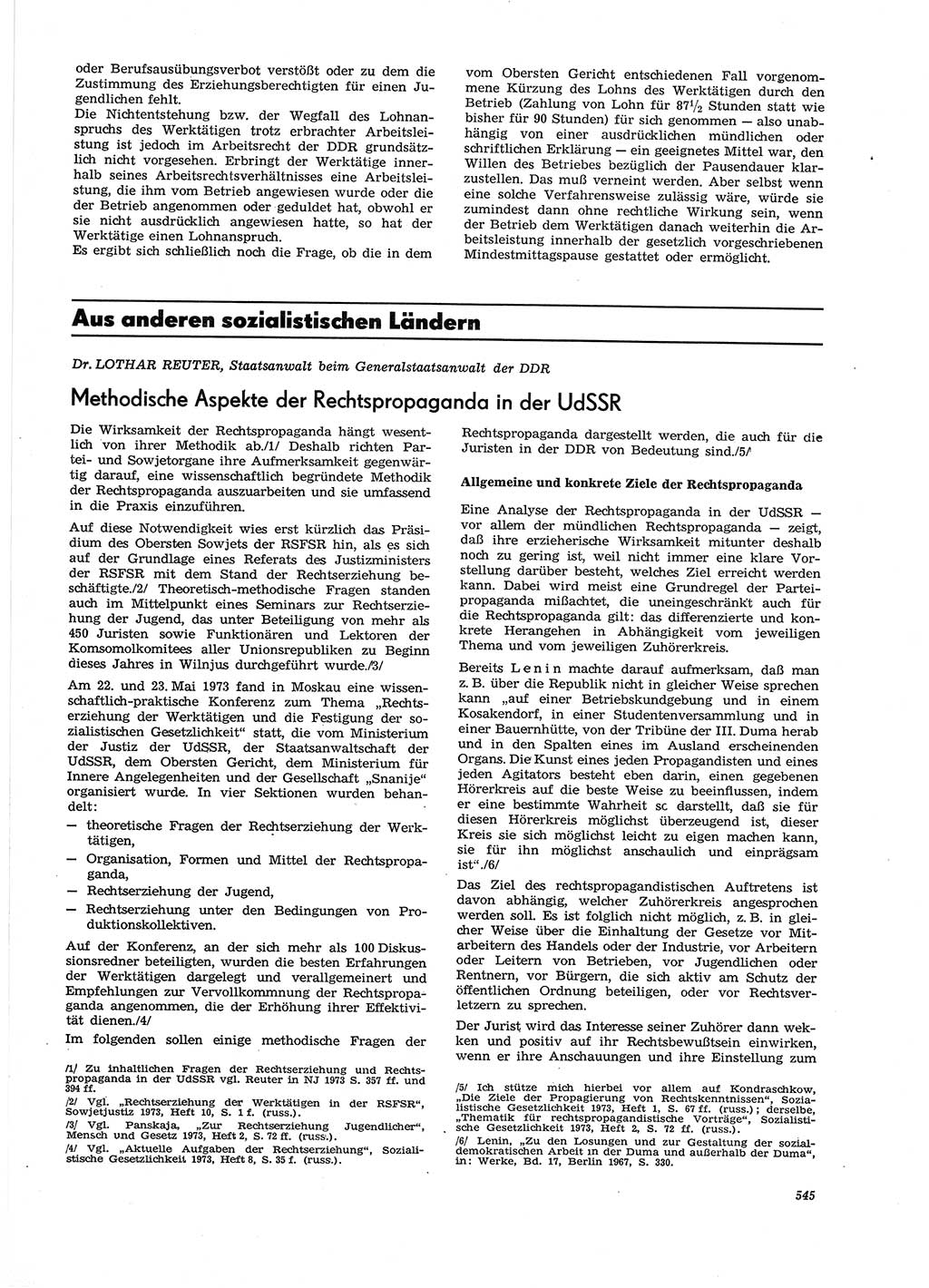 Neue Justiz (NJ), Zeitschrift für Recht und Rechtswissenschaft [Deutsche Demokratische Republik (DDR)], 27. Jahrgang 1973, Seite 545 (NJ DDR 1973, S. 545)