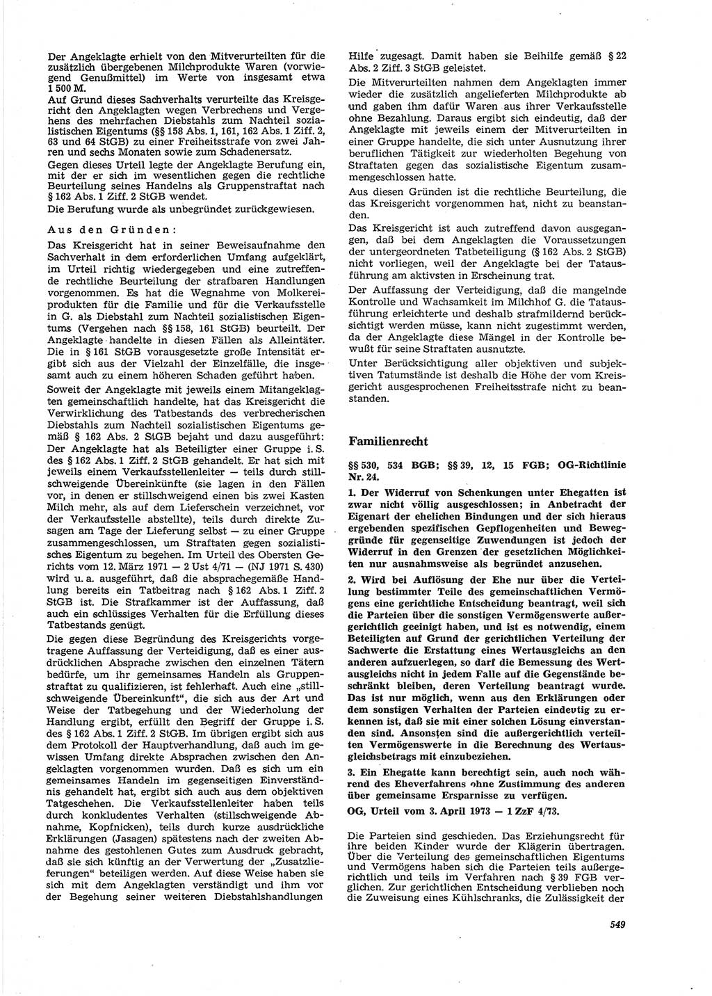 Neue Justiz (NJ), Zeitschrift für Recht und Rechtswissenschaft [Deutsche Demokratische Republik (DDR)], 27. Jahrgang 1973, Seite 549 (NJ DDR 1973, S. 549)