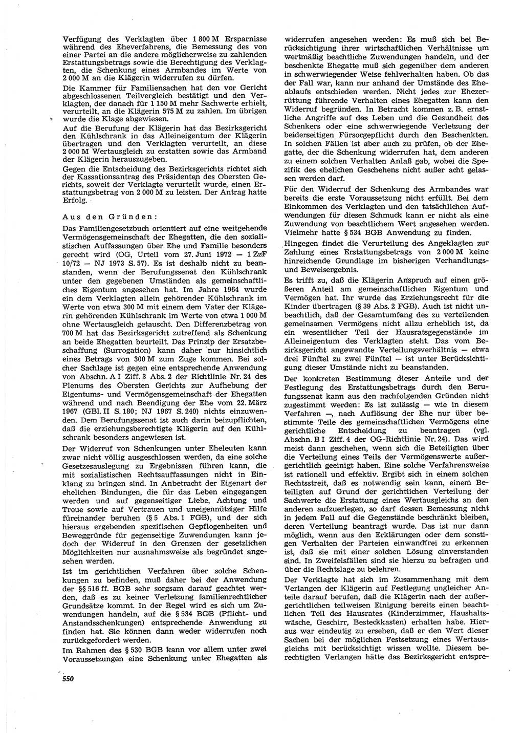 Neue Justiz (NJ), Zeitschrift für Recht und Rechtswissenschaft [Deutsche Demokratische Republik (DDR)], 27. Jahrgang 1973, Seite 550 (NJ DDR 1973, S. 550)