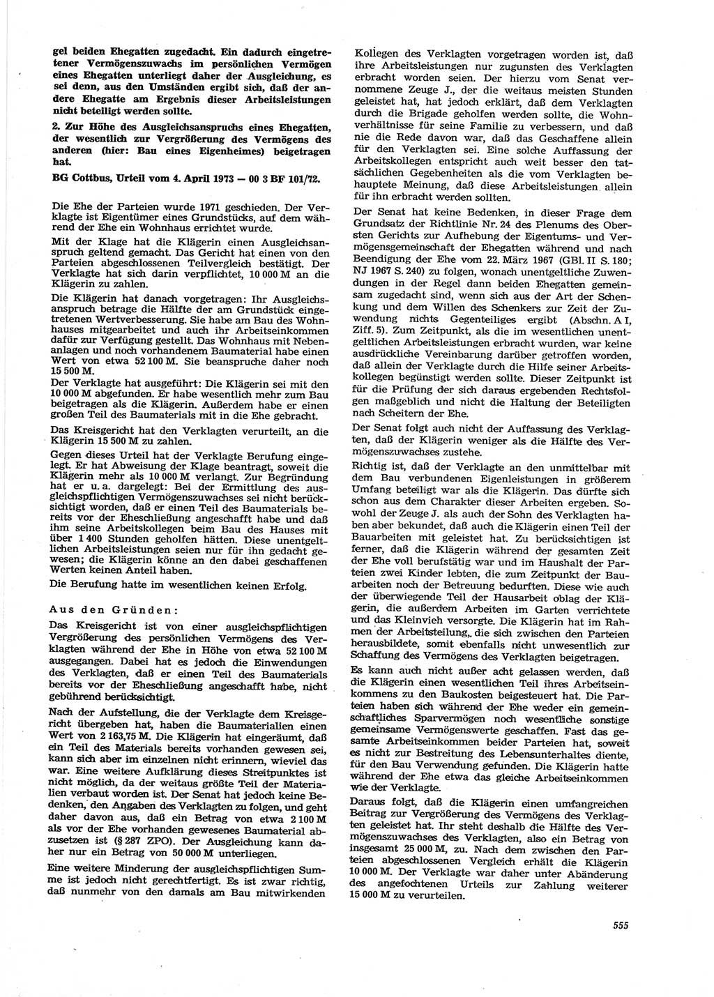 Neue Justiz (NJ), Zeitschrift für Recht und Rechtswissenschaft [Deutsche Demokratische Republik (DDR)], 27. Jahrgang 1973, Seite 555 (NJ DDR 1973, S. 555)
