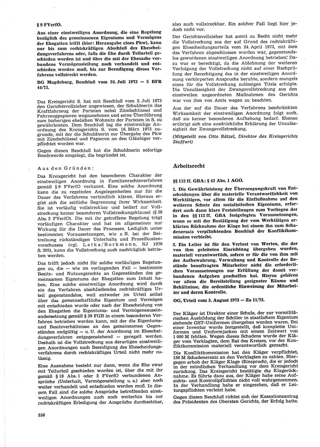 Neue Justiz (NJ), Zeitschrift für Recht und Rechtswissenschaft [Deutsche Demokratische Republik (DDR)], 27. Jahrgang 1973, Seite 556 (NJ DDR 1973, S. 556)