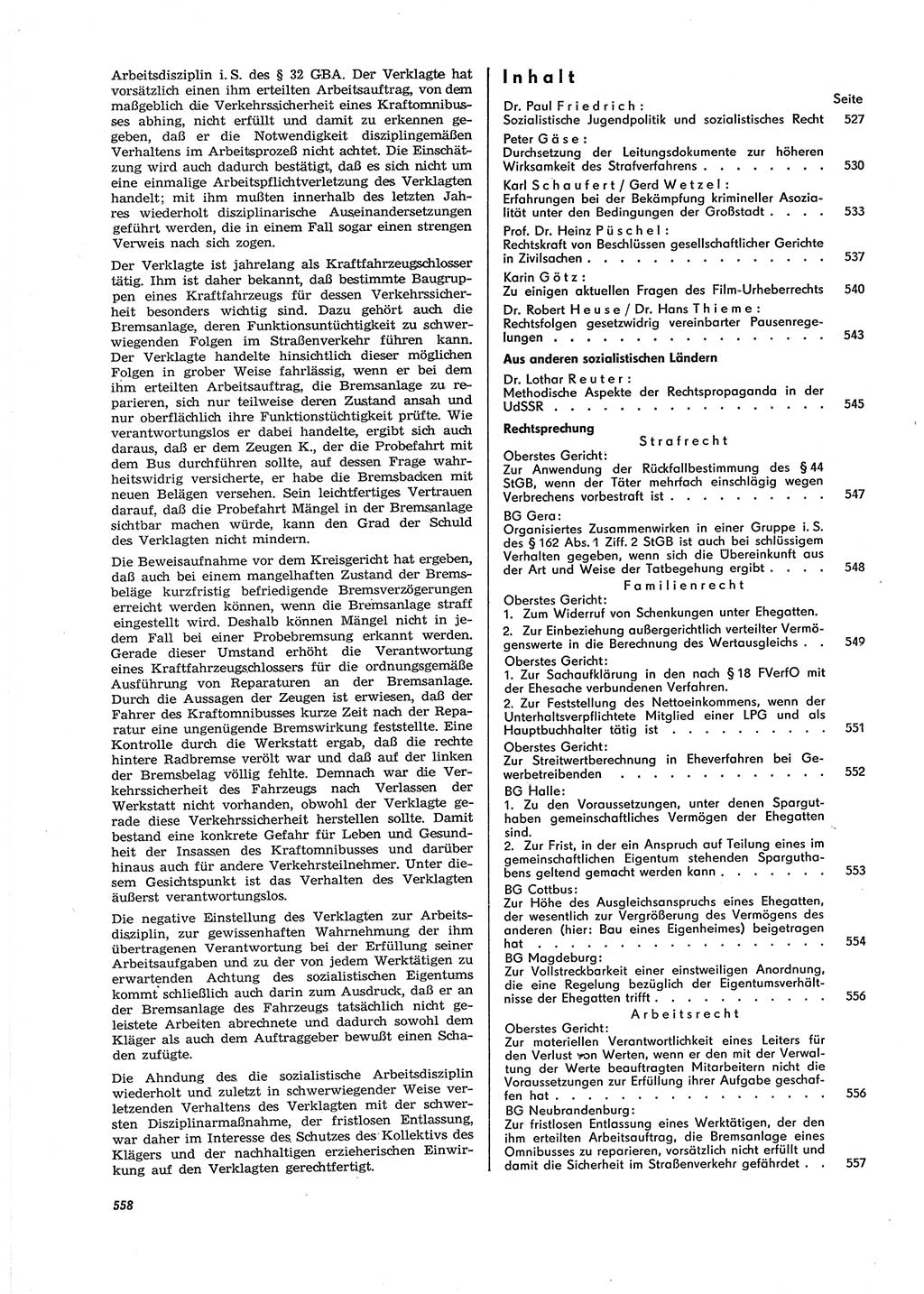 Neue Justiz (NJ), Zeitschrift für Recht und Rechtswissenschaft [Deutsche Demokratische Republik (DDR)], 27. Jahrgang 1973, Seite 558 (NJ DDR 1973, S. 558)