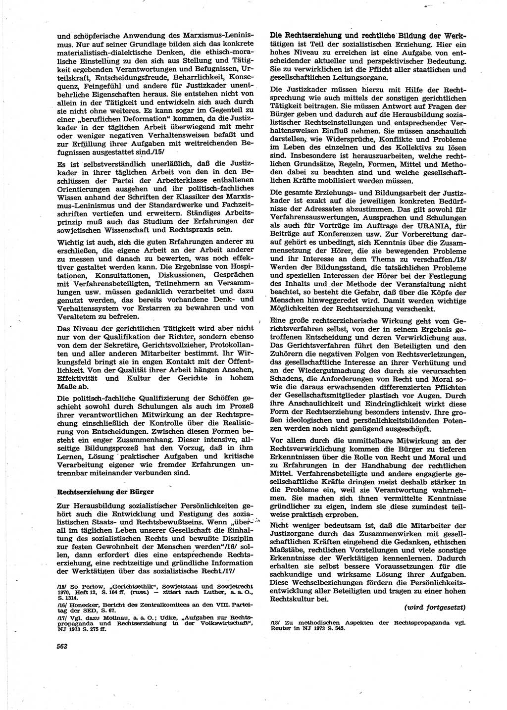 Neue Justiz (NJ), Zeitschrift für Recht und Rechtswissenschaft [Deutsche Demokratische Republik (DDR)], 27. Jahrgang 1973, Seite 562 (NJ DDR 1973, S. 562)