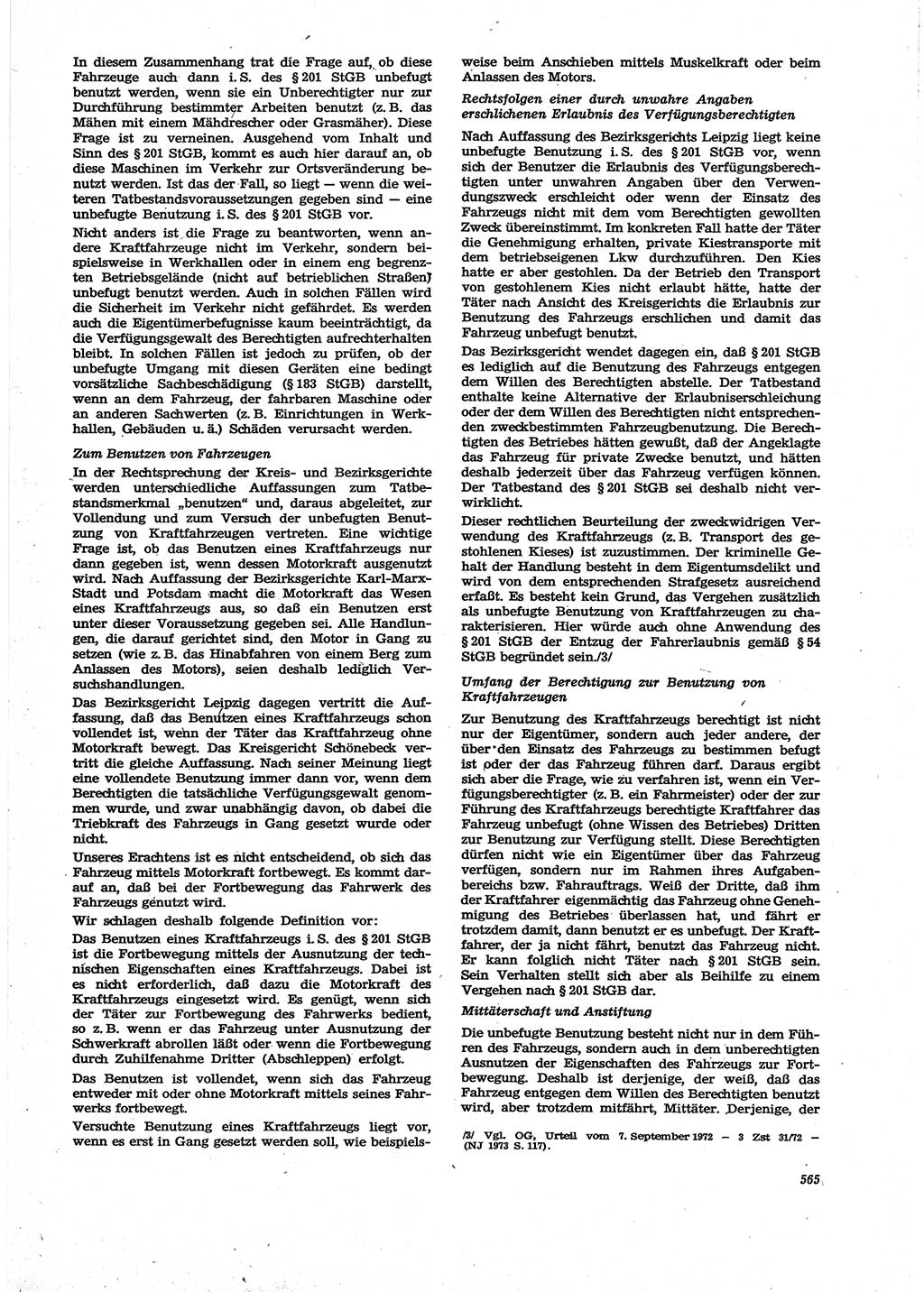 Neue Justiz (NJ), Zeitschrift für Recht und Rechtswissenschaft [Deutsche Demokratische Republik (DDR)], 27. Jahrgang 1973, Seite 565 (NJ DDR 1973, S. 565)
