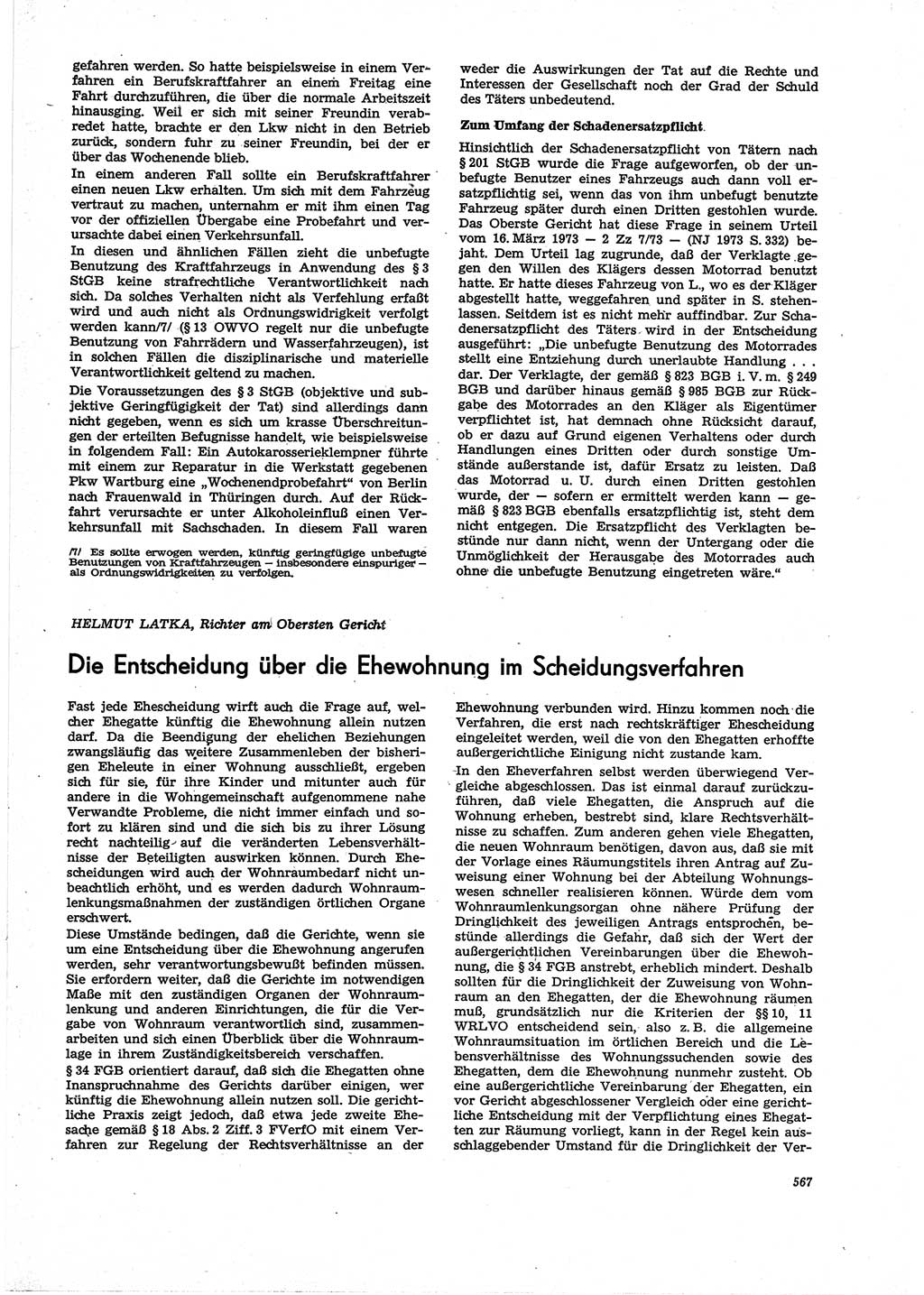 Neue Justiz (NJ), Zeitschrift für Recht und Rechtswissenschaft [Deutsche Demokratische Republik (DDR)], 27. Jahrgang 1973, Seite 567 (NJ DDR 1973, S. 567)