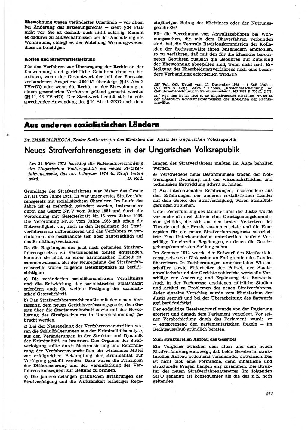 Neue Justiz (NJ), Zeitschrift für Recht und Rechtswissenschaft [Deutsche Demokratische Republik (DDR)], 27. Jahrgang 1973, Seite 571 (NJ DDR 1973, S. 571)