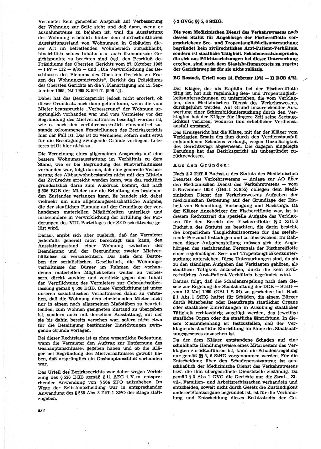 Neue Justiz (NJ), Zeitschrift für Recht und Rechtswissenschaft [Deutsche Demokratische Republik (DDR)], 27. Jahrgang 1973, Seite 584 (NJ DDR 1973, S. 584)