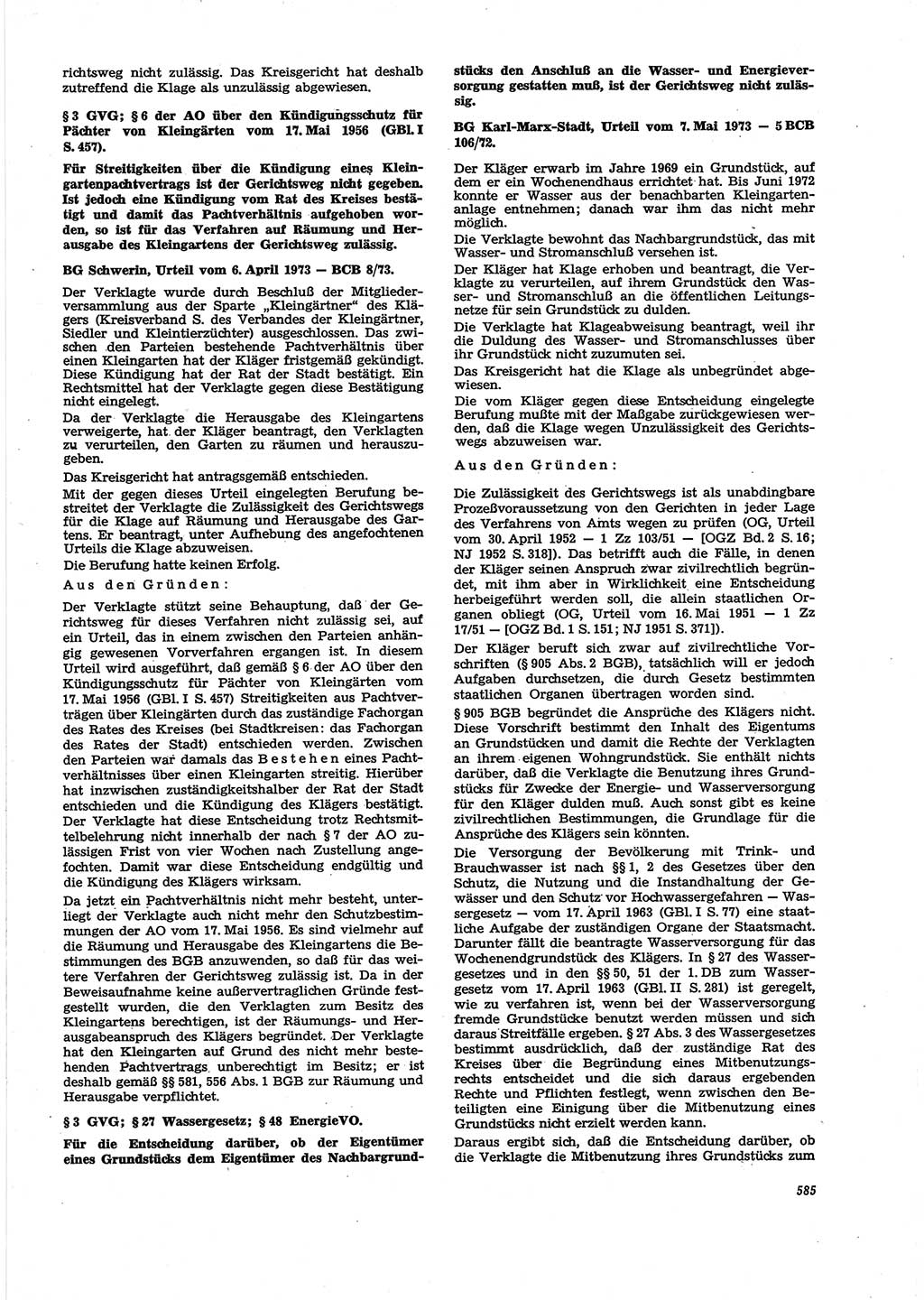 Neue Justiz (NJ), Zeitschrift für Recht und Rechtswissenschaft [Deutsche Demokratische Republik (DDR)], 27. Jahrgang 1973, Seite 585 (NJ DDR 1973, S. 585)