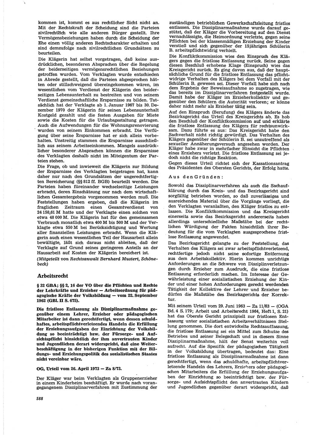 Neue Justiz (NJ), Zeitschrift für Recht und Rechtswissenschaft [Deutsche Demokratische Republik (DDR)], 27. Jahrgang 1973, Seite 588 (NJ DDR 1973, S. 588)