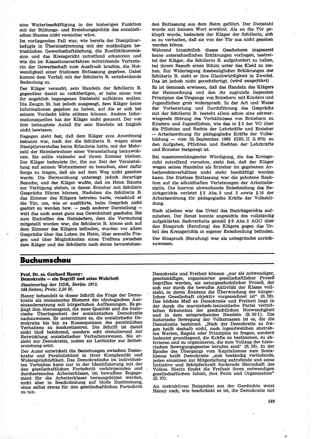 Neue Justiz (NJ), Zeitschrift für Recht und Rechtswissenschaft [Deutsche Demokratische Republik (DDR)], 27. Jahrgang 1973, Seite 589 (NJ DDR 1973, S. 589)