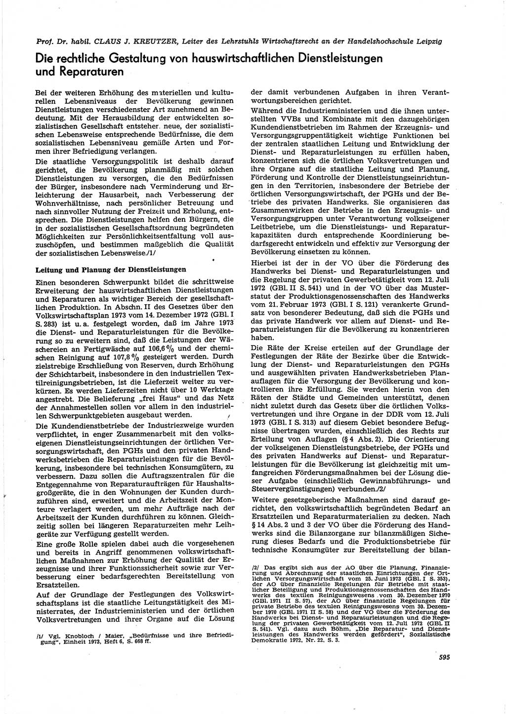 Neue Justiz (NJ), Zeitschrift für Recht und Rechtswissenschaft [Deutsche Demokratische Republik (DDR)], 27. Jahrgang 1973, Seite 595 (NJ DDR 1973, S. 595)