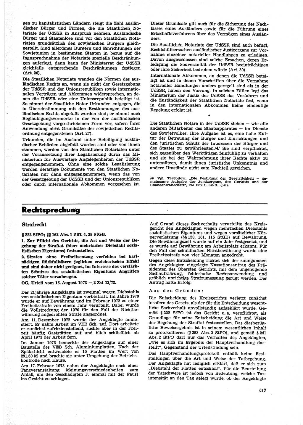 Neue Justiz (NJ), Zeitschrift für Recht und Rechtswissenschaft [Deutsche Demokratische Republik (DDR)], 27. Jahrgang 1973, Seite 613 (NJ DDR 1973, S. 613)