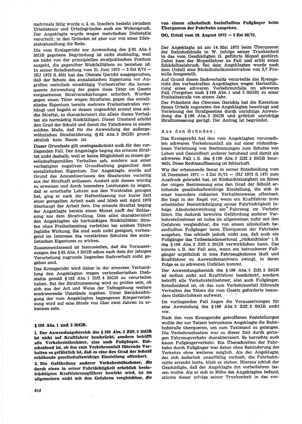 Neue Justiz (NJ), Zeitschrift für Recht und Rechtswissenschaft [Deutsche Demokratische Republik (DDR)], 27. Jahrgang 1973, Seite 614 (NJ DDR 1973, S. 614)