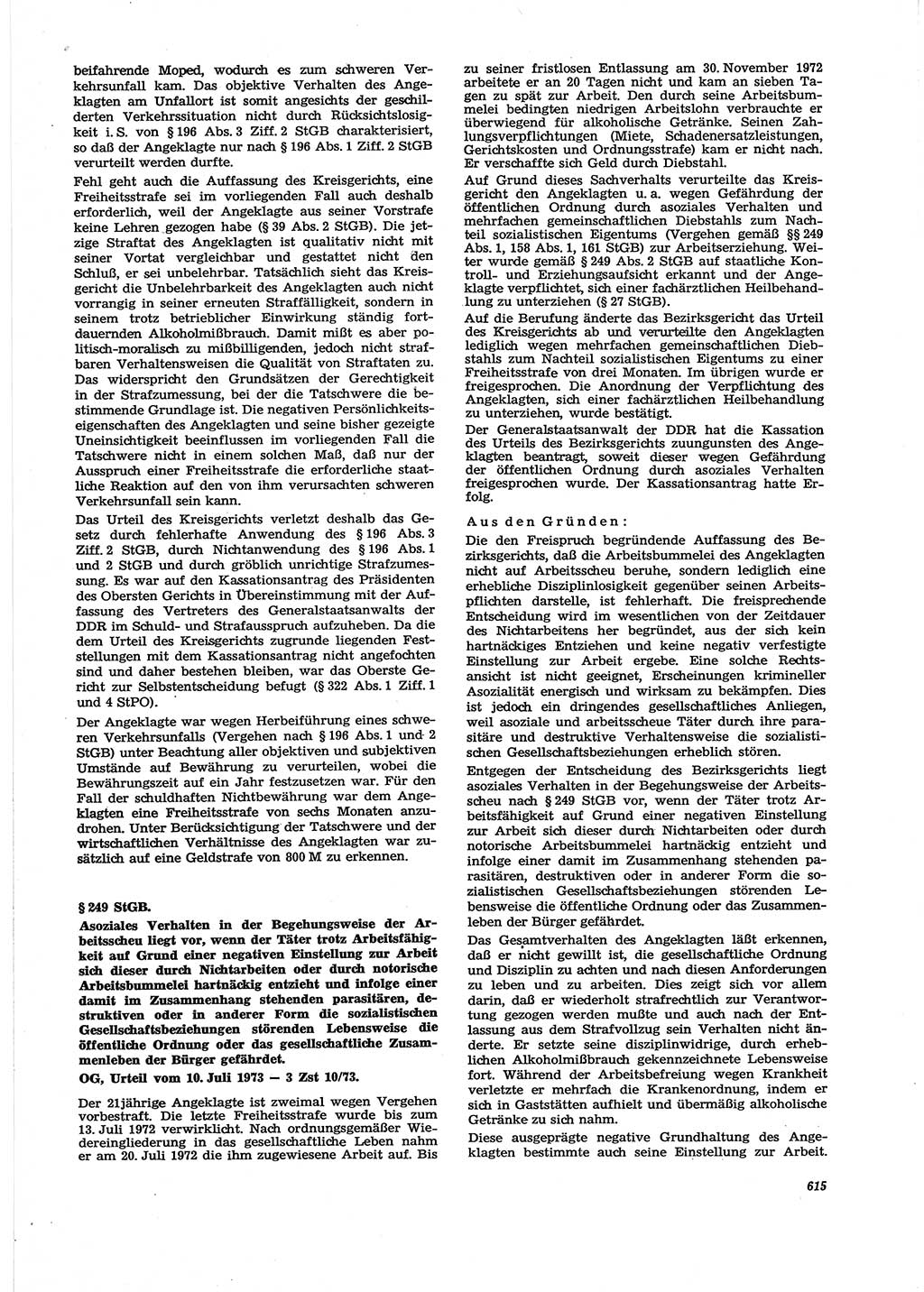 Neue Justiz (NJ), Zeitschrift für Recht und Rechtswissenschaft [Deutsche Demokratische Republik (DDR)], 27. Jahrgang 1973, Seite 615 (NJ DDR 1973, S. 615)