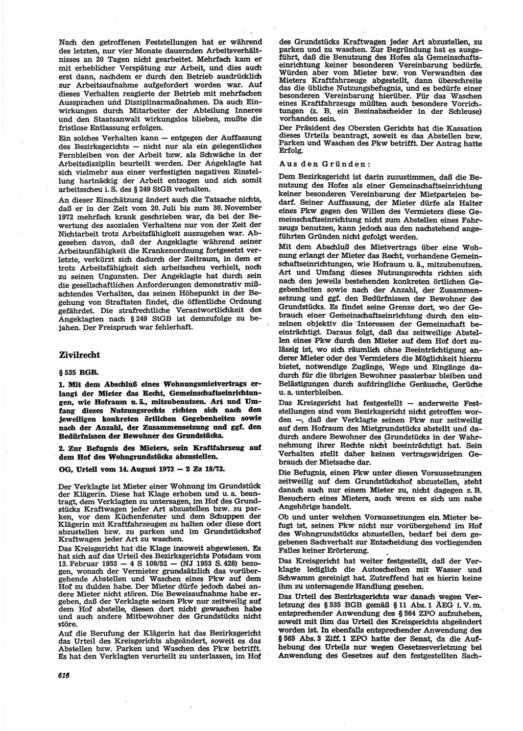Neue Justiz (NJ), Zeitschrift für Recht und Rechtswissenschaft [Deutsche Demokratische Republik (DDR)], 27. Jahrgang 1973, Seite 616 (NJ DDR 1973, S. 616)
