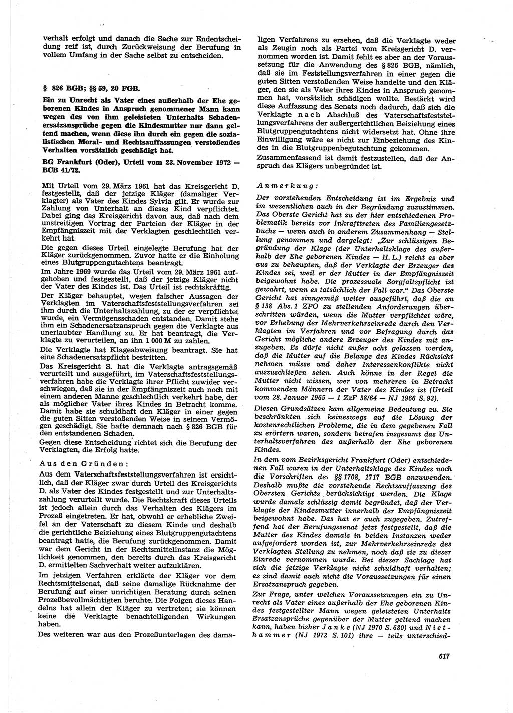 Neue Justiz (NJ), Zeitschrift für Recht und Rechtswissenschaft [Deutsche Demokratische Republik (DDR)], 27. Jahrgang 1973, Seite 617 (NJ DDR 1973, S. 617)