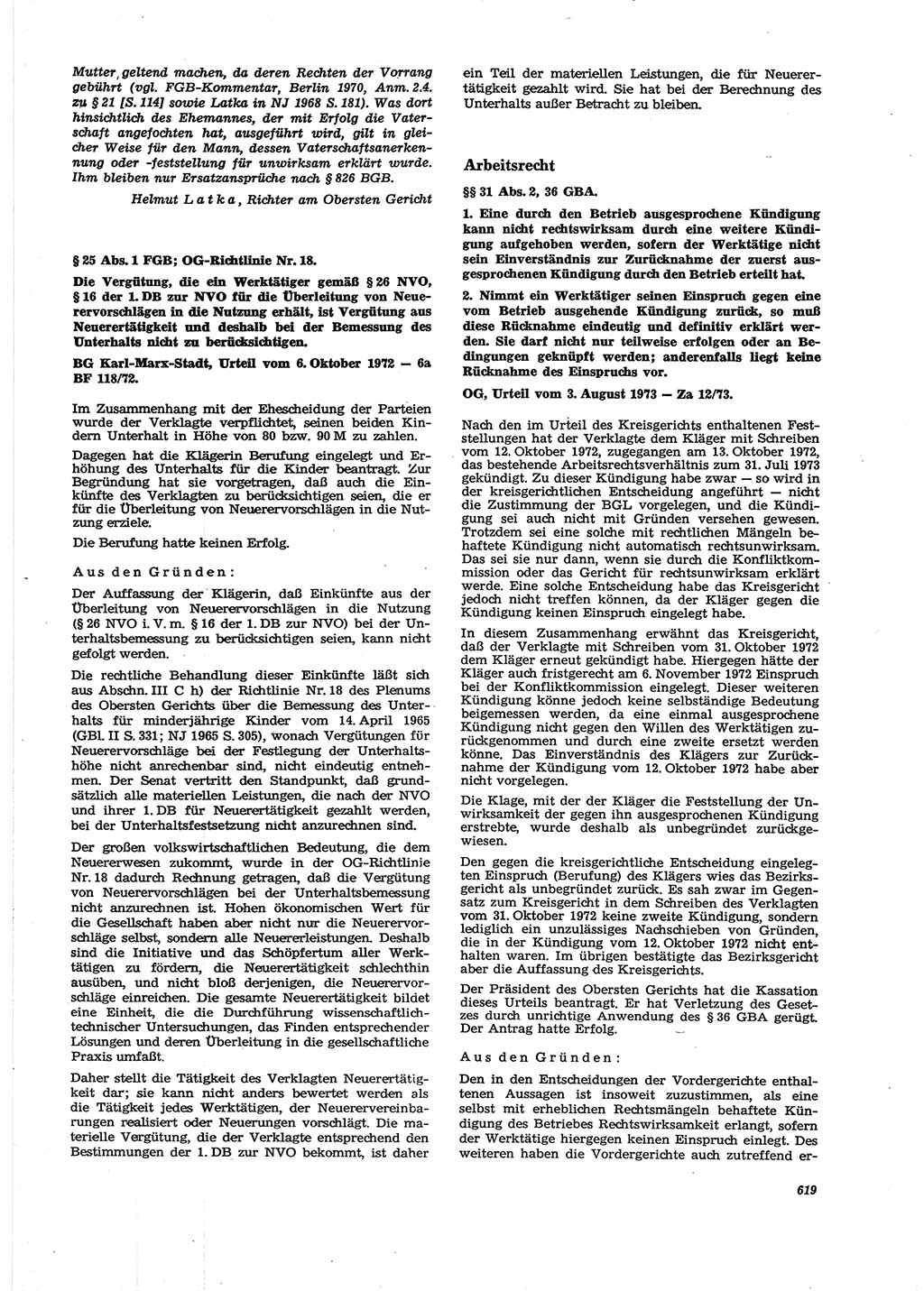 Neue Justiz (NJ), Zeitschrift für Recht und Rechtswissenschaft [Deutsche Demokratische Republik (DDR)], 27. Jahrgang 1973, Seite 619 (NJ DDR 1973, S. 619)