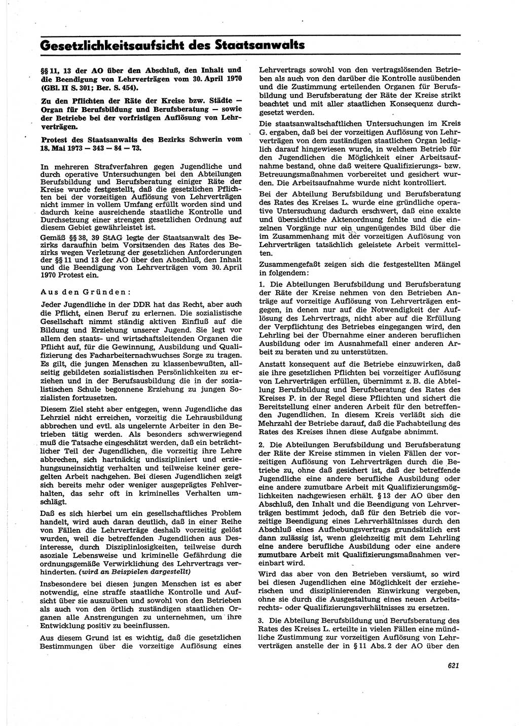 Neue Justiz (NJ), Zeitschrift für Recht und Rechtswissenschaft [Deutsche Demokratische Republik (DDR)], 27. Jahrgang 1973, Seite 621 (NJ DDR 1973, S. 621)