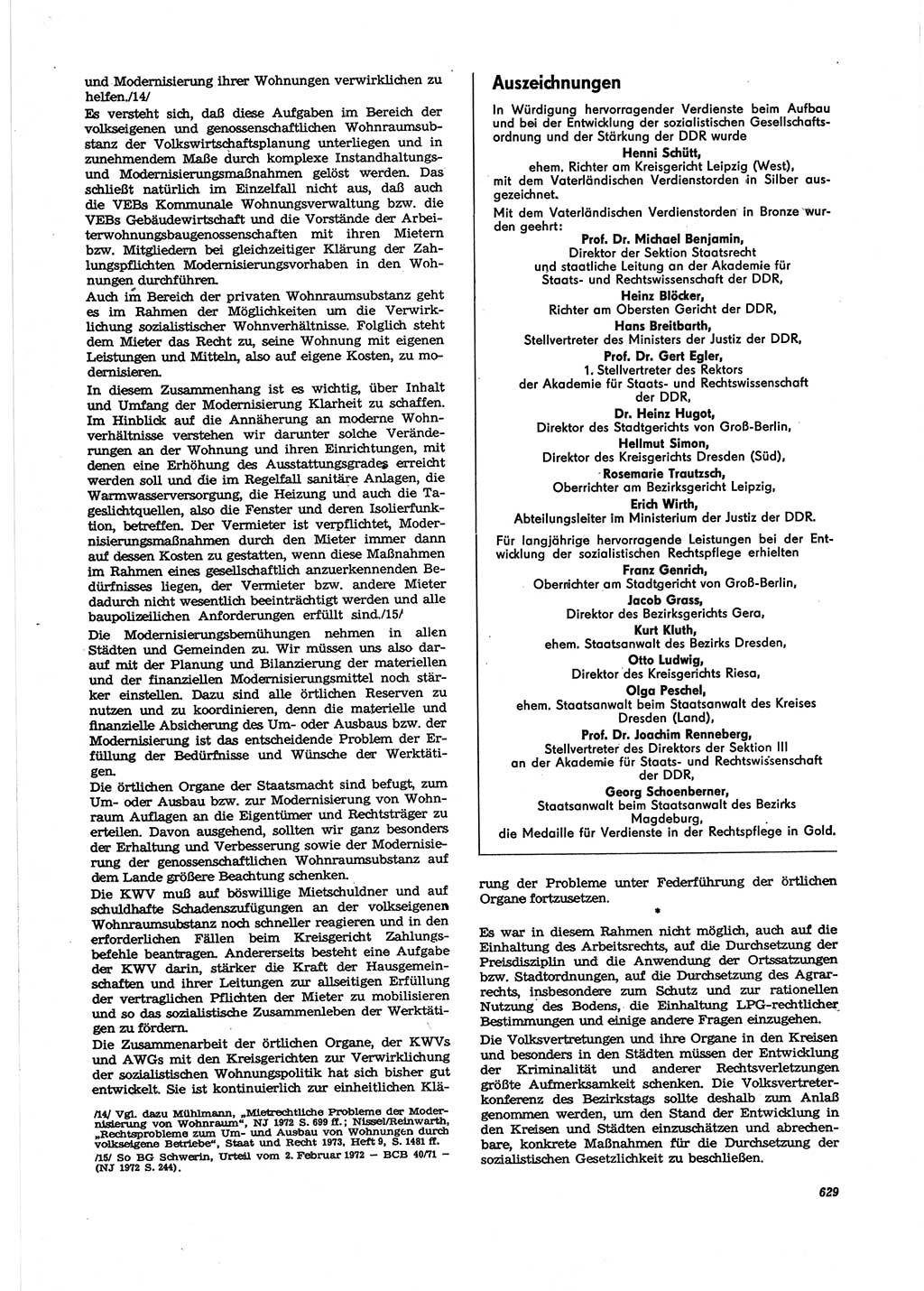 Neue Justiz (NJ), Zeitschrift für Recht und Rechtswissenschaft [Deutsche Demokratische Republik (DDR)], 27. Jahrgang 1973, Seite 629 (NJ DDR 1973, S. 629)