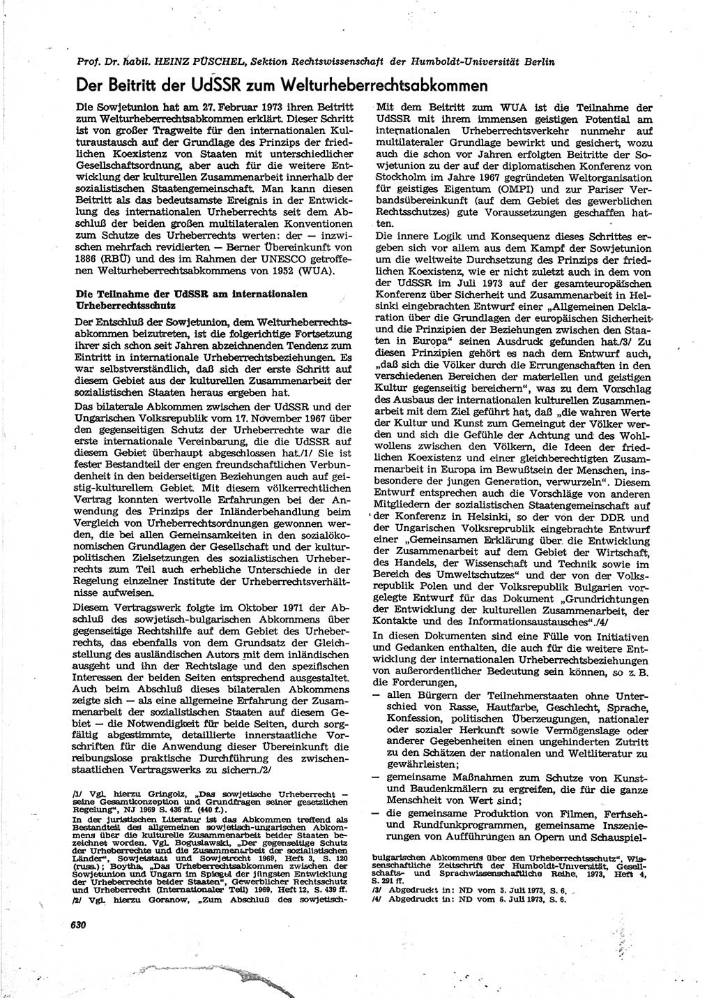 Neue Justiz (NJ), Zeitschrift für Recht und Rechtswissenschaft [Deutsche Demokratische Republik (DDR)], 27. Jahrgang 1973, Seite 630 (NJ DDR 1973, S. 630)