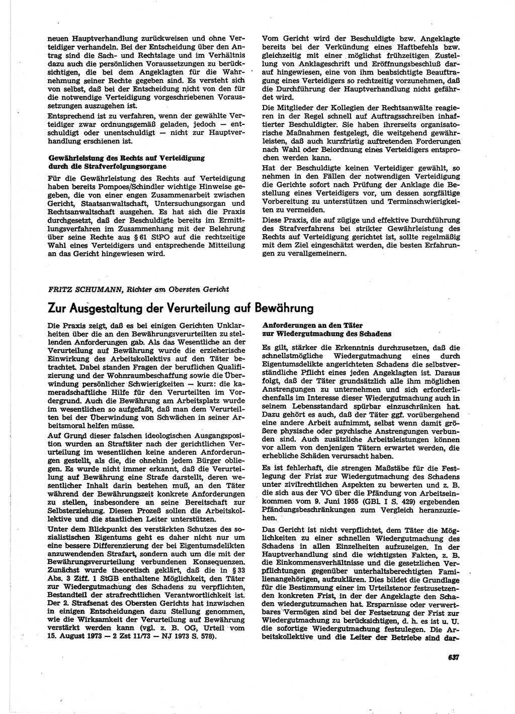 Neue Justiz (NJ), Zeitschrift für Recht und Rechtswissenschaft [Deutsche Demokratische Republik (DDR)], 27. Jahrgang 1973, Seite 637 (NJ DDR 1973, S. 637)