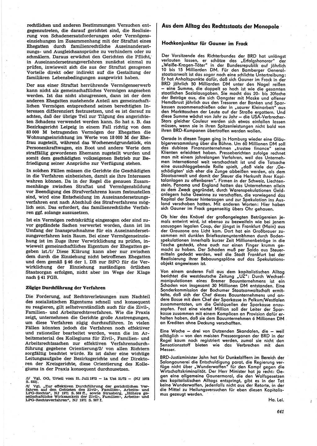 Neue Justiz (NJ), Zeitschrift für Recht und Rechtswissenschaft [Deutsche Demokratische Republik (DDR)], 27. Jahrgang 1973, Seite 641 (NJ DDR 1973, S. 641)